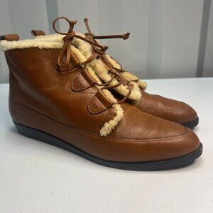 Gloria Vanderbilt Sherpa Lined Booties Vintage Brown Cream Size 7.5 M Boho Ankle